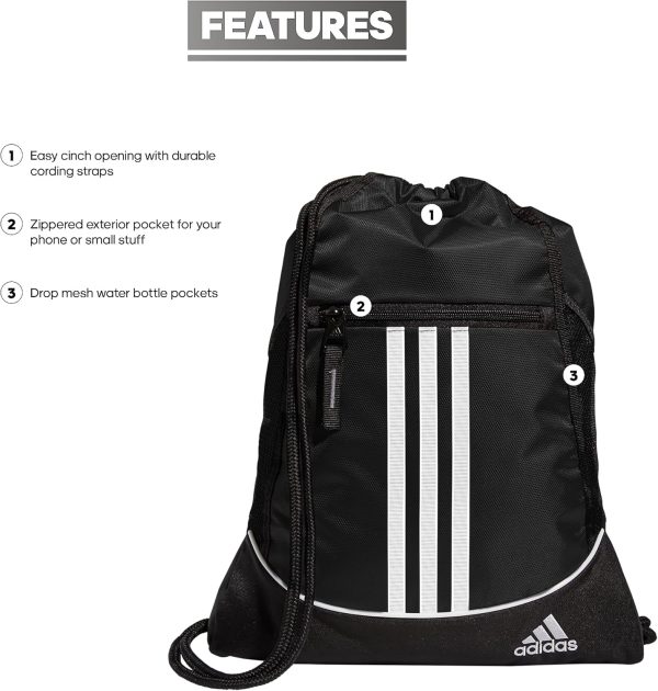 adidas Alliance Sackpack, Drawstring, Lightweight Small Gym - Image 3
