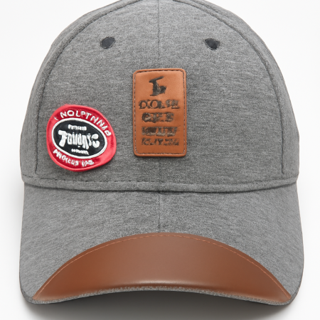Gray Baseball Cap with Leather Strap